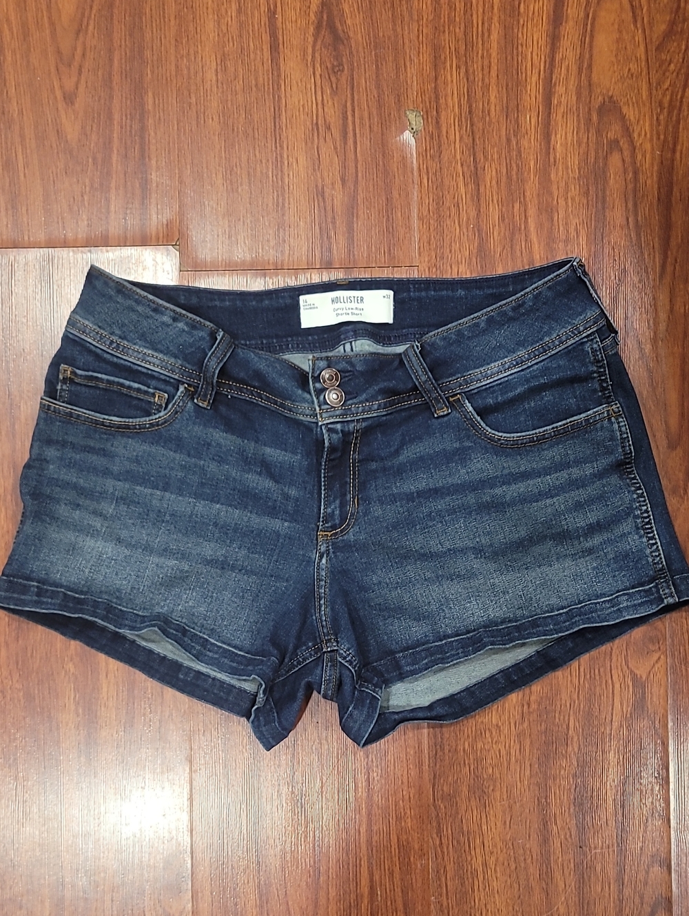 Hollister Dark Indigo Double-Button Denim Shorts